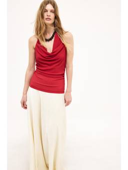 NA-KD - Pleated Sheer Halter neck Top-Red