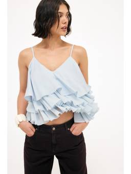 NA-KD - Layered Frill Singlet Top-Light Blue