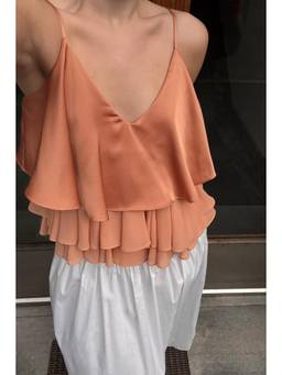 NA-KD - Layered Frill Singlet Top-Orange