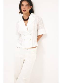 NA-KD - Sheer Check Short Sleeve T-shirt-White