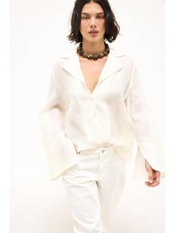 NA-KD - Lyocell Blend Crinkle Shirt-Cream