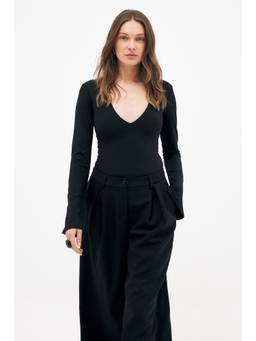 NA-KD - Double Folded Ls Bodysuit-Black