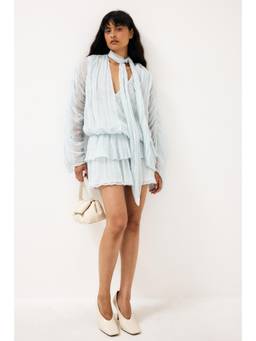 NA-KD - Scarf Detail Long Sleeve Mini Dress-Blue