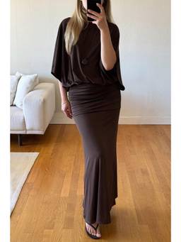 NA-KD - Hip Panel Jersey Maxi Dress-Brown
