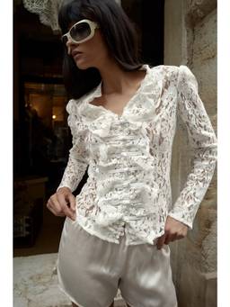 NA-KD - Frill Detail Lace Top-Off white