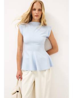 NA-KD - Peplum Jersey Top-Light Blue