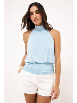 NA-KD - Jersey Halter neck Open Back Top-Blue