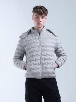 Flying Machine - Grey Quilted Hooded Puffer Jacket