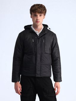 Flying Machine - Black Quilted Hooded Jacket