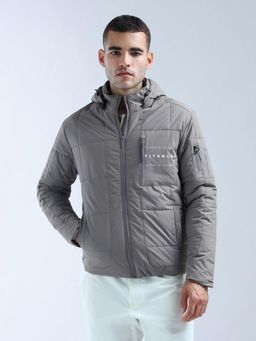 Flying Machine - Grey Hooded Regular Fit Puffer Jacket