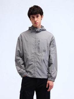 Flying Machine - Grey Solid Hooded Multi-Pocket Jacket