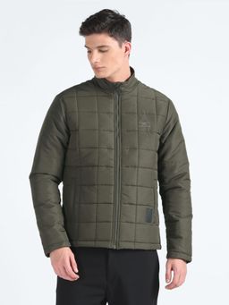 Flying Machine - Olive Green Quilted High Neck Puffer Jacket