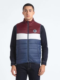Flying Machine - Colour-Blocked Sleeveless Quilted Jacket