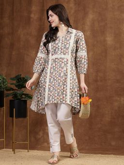 Nayam by lakshita - Women Mutli Colour Geometric Printed Cotton Cambric A-Line High-Low Tunic Kurti