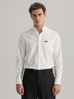 GANT - Men White Solid Regular Fit Shirt