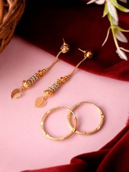 Silvermerc Designs - Gold Plated Contemporary Hoop and Dangle Earrings (Pack of 2)