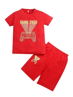 ZIP ZAP ZOOP - Red Half Sleeve Game Over Printed Cotton T-Shirt & Shorts (Set of 2)