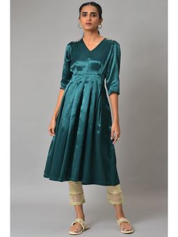 WISHFUL by W - Dark Green Beaded Silk Kurta