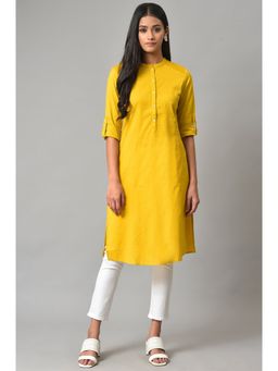 W - Yellow Solid Kurta