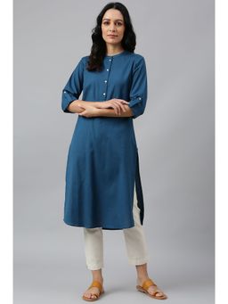 W - Blue Solid Kurta
