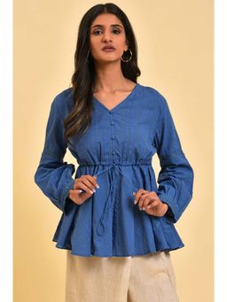 W - Blue Seer Sucker Peplum Top