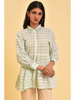 W - White Tiered Top With Green Stitch Lines