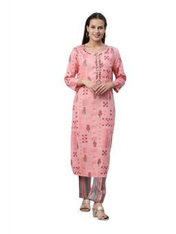 NEERU'S - Women Pink Embroidered Calf Length Kurta And Pant (Set of 2)