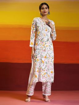 HOUSE OF KARI - Samma Chikankari Long Kurta in Mul Cotton for Women-Multi-Color