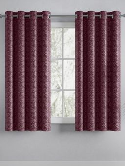 Haus & Kinder - Maroon Polyester Blackout Embossed Window Curtain Elysian Bloom (Pack Of 2) (5 Feet)