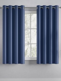 Haus & Kinder - Navy Blue Blackout Embossed Window Curtain Elysian Bloom (Pack Of 2) (5 Feet)