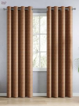 Haus & Kinder - Taupe Polyester Blackout Embossed Door Curtain Earthveil (Pack Of 2) (7 Feet)