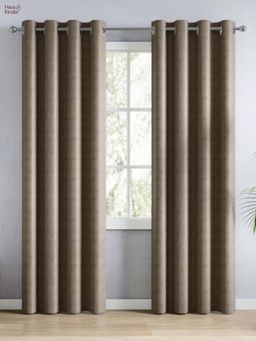 Haus & Kinder - Grey Polyester Blackout Embossed Door Curtain Earthveil (Pack Of 2) (7 Feet)