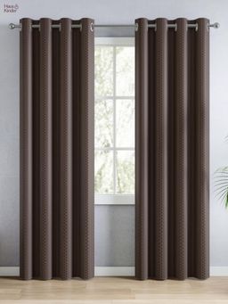 Haus & Kinder - Polyester Blackout Embossed Door Curtain Cordova Brown (Pack Of 2) (7 Feet)