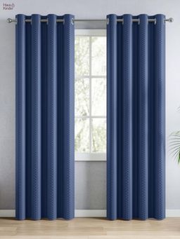 Haus & Kinder - Polyester Blackout Embossed Door Curtain Cordova Navy Blue (Pack Of 2) (7 Feet)
