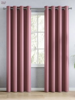Haus & Kinder - Pink Polyester Blackout Embossed Door Curtain Cordova Rose (Pack Of 2) (7 Feet)