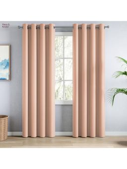 Haus & Kinder - Peach Polyester Blackout Solid Door Curtain Essential Drape (Pack Of 2) (7 Feet)