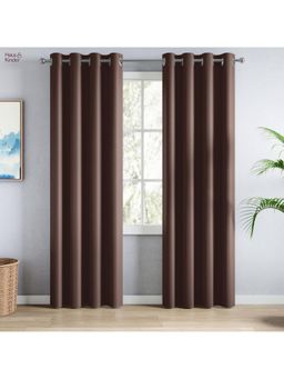 Haus & Kinder - Brown Polyester Blackout Solid Door Curtain Essential Drape (Pack Of 2) (7 Feet)