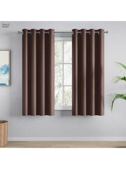 Haus & Kinder - Brown Polyester Blackout Solid Window Curtain Essential Drape (Pack Of 2) (5 Feet)
