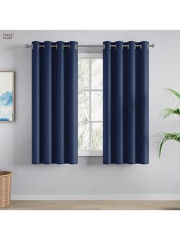 Haus & Kinder - Navy Blue Polyester Blackout Solid Window Curtain Essential Drape (Pack Of 2) (5 Feet)