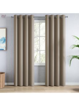 Haus & Kinder - Grey Polyester Blackout Solid Door Curtain Essential Drape (Pack Of 2) (7 Feet)