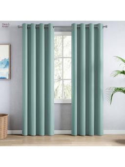 Haus & Kinder - Turquoise Polyester Blackout Solid Door Curtain Essential Drape (Pack Of 2) (7 Feet)