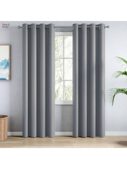Haus & Kinder - Grey Polyester Blackout Solid Door Curtain Essential Drape (Pack Of 2) (7 Feet)