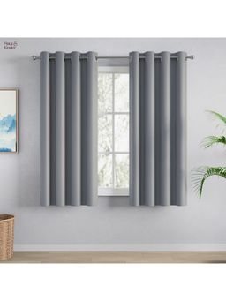 Haus & Kinder - Grey Polyester Blackout Solid Window Curtain Essential Drape (Pack Of 2) (5 Feet)