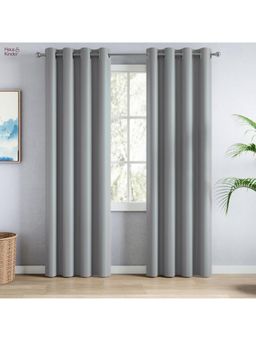 Haus & Kinder - Grey Polyester Blackout Solid Door Curtain Essential Drape (Pack Of 2) (7 Feet)