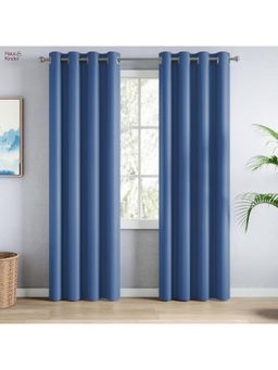 Haus & Kinder - Blue Polyester Blackout Solid Door Curtain Essential Drape (Pack Of 2) (7 Feet)