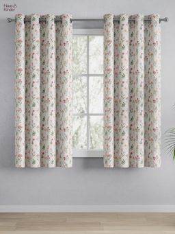 Haus & Kinder - Cotton Printed Window Curtain Vintage Posy White (Pack of 2) (5 feet)