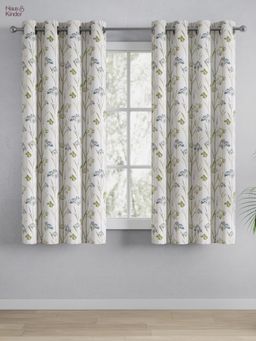 Haus & Kinder - Cotton Printed Window Curtain Vintage Posy Off White (Pack of 2) (5 feet)
