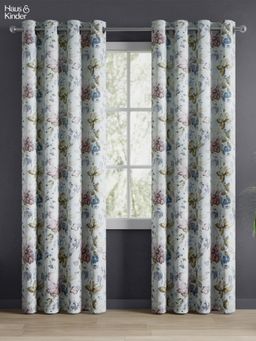 Haus & Kinder - Multi-Color Petal Poetry Printed Blackout Door Curtains (Pack Of 2) Eyelet (7 Feet)
