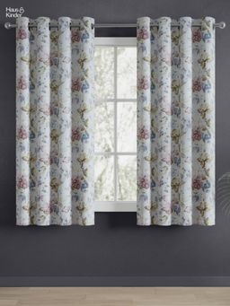 Haus & Kinder - Multi-Color Petal Poetry Printed Blackout Window Curtains (Pack Of 2) Eyelet (5 Feet)