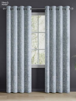 Haus & Kinder - Blue Misty Fern Printed Blackout Door Curtains (Pack Of 2) Eyelet (7 Feet)